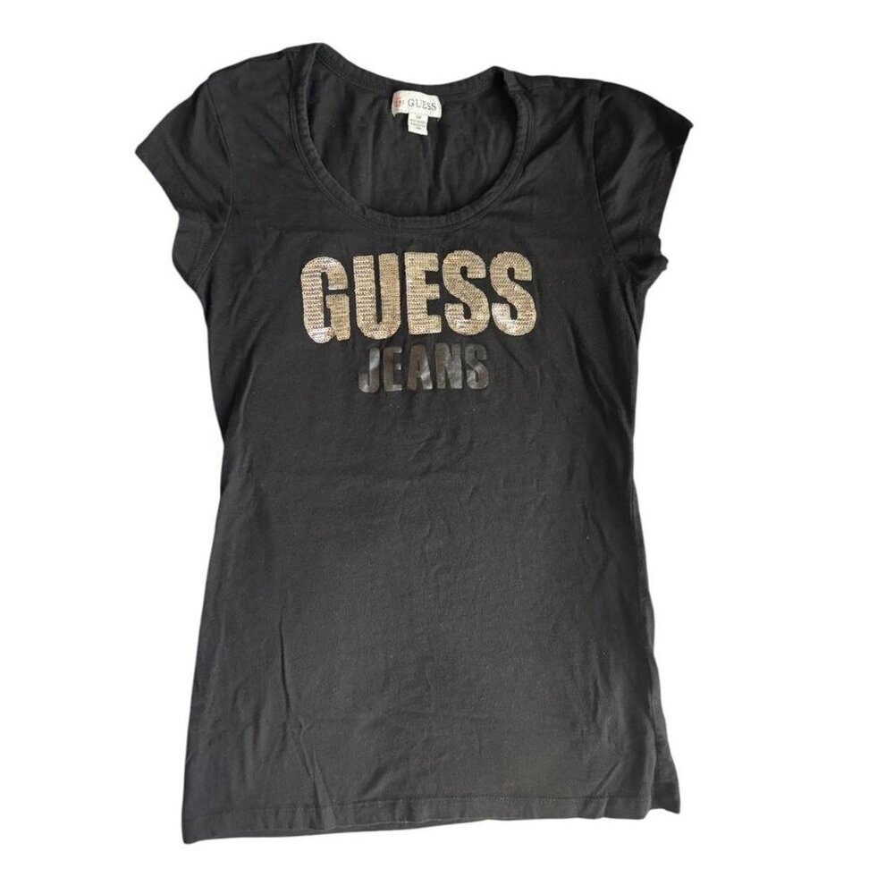 Guess Jeans gold and black tight-fit womans tee-shirt